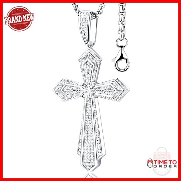 Other - Men's Moissanite Cross Pendant Necklace S925 Silver 2.9CT Diamond Hiphop Jewelry